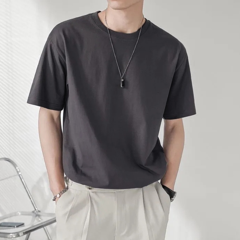 INCERUN Áo Thun Tay Ngắn Cổ Tròn Màu Trơn