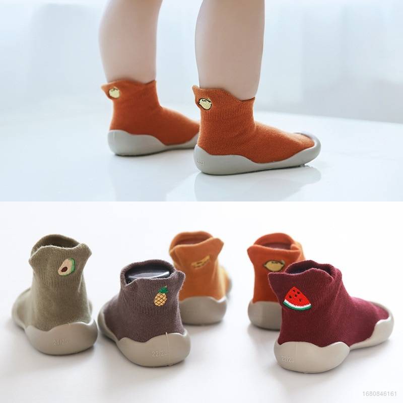 Giày Vớ Dệt Kim Đế Cao Su Mềm Chống Trượt In Hình Trái Cây Dễ Thương Thời Trang Unisex Cho Bé Tập Đi