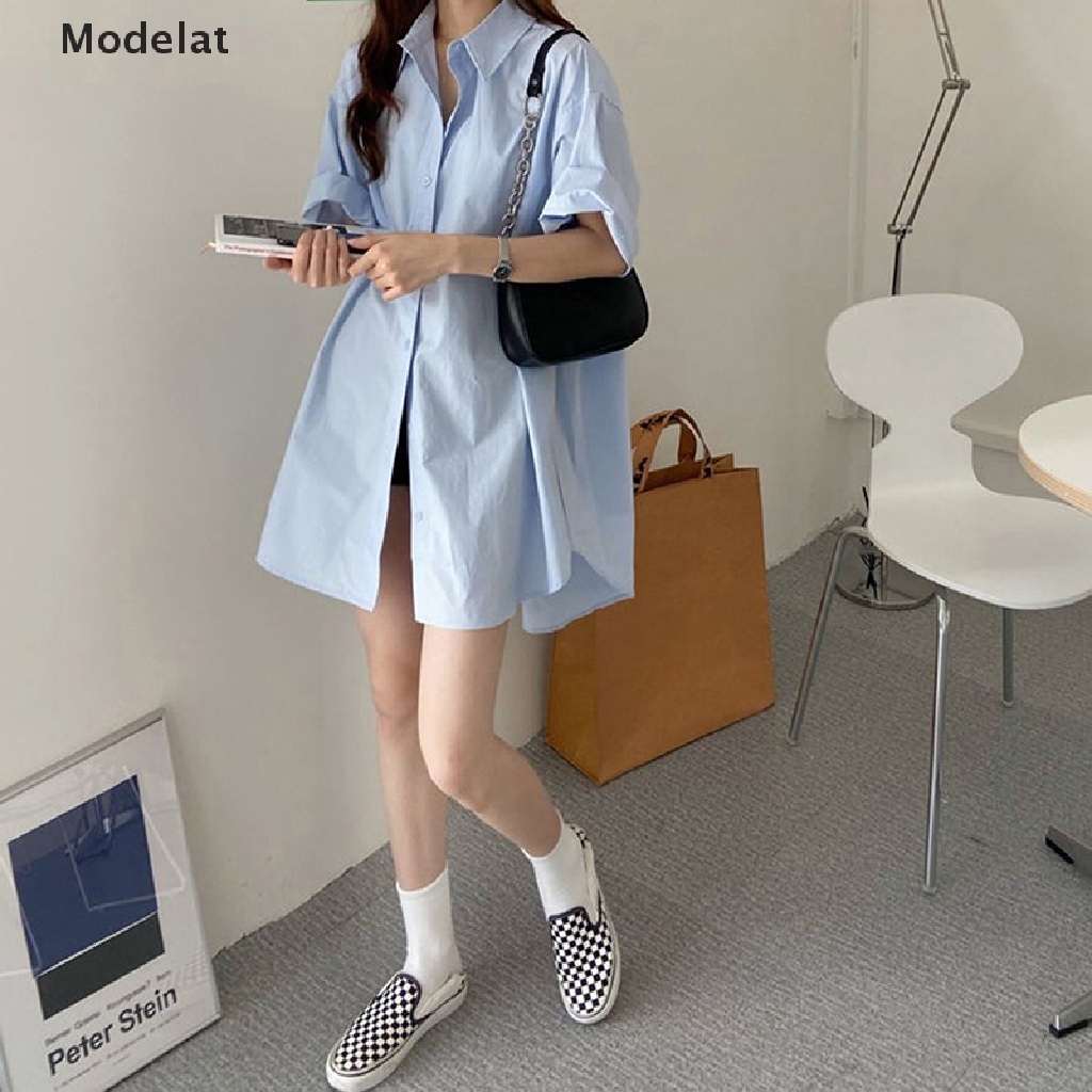 Mfc Đầm Sơ Mi Cài Nút Màu Trơn Đơn Giản Phong Cách Đường Phố Hàn Quốc