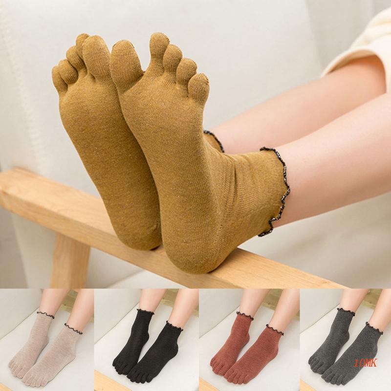 Xiangbao Vớ Cổ Cao 5 Ngón Tách Ngón Chân Màu Trơn Ngọt Ngào Dễ Thương Cho Nữ