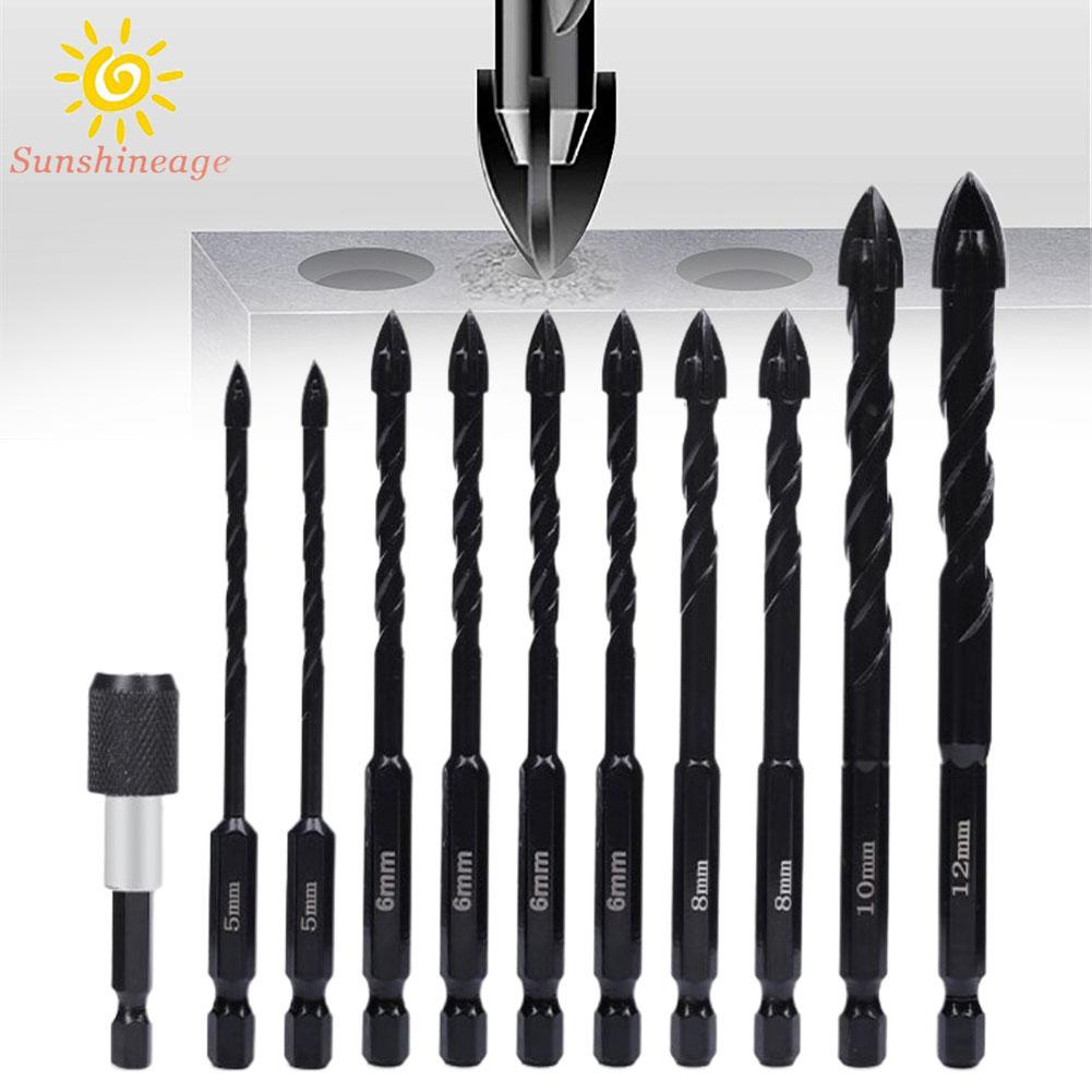 Bộ 11 Mũi Khoan Kính Bằng Hợp Kim Màu Đen 5mm / 6mm 8mm / 10mm / 12mm