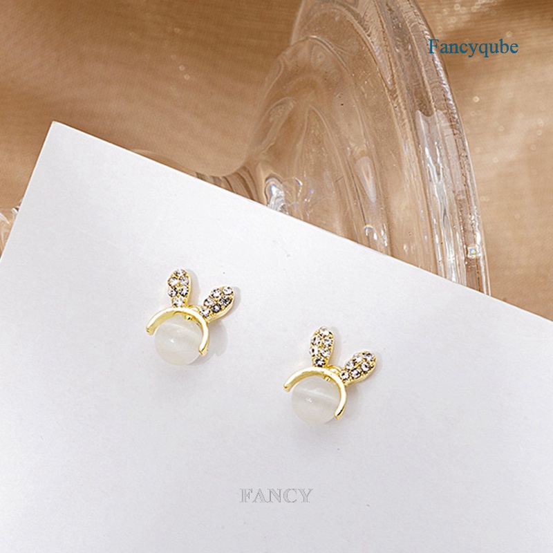 Bông Tai Mạ Bạc 925 Hình Thỏ Đính Kim Cương Dễ Thương