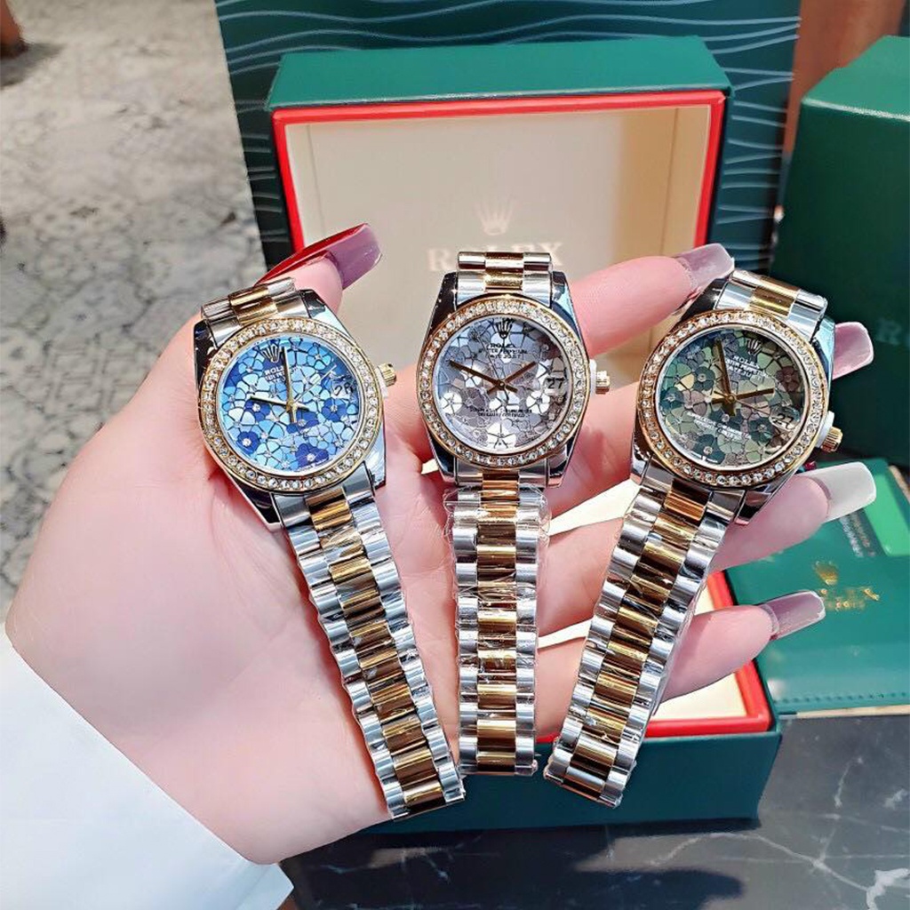 Đồng hồ nữ máy nhật, kính shaphire, chống nước, mặt đính hạt size 32mm, dây hợp kim đúc CAO CẤP