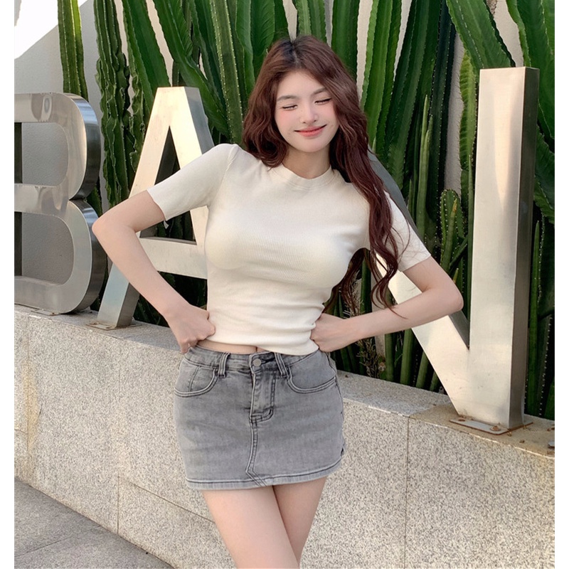 Áo Thun Tay Ngắn Cổ Tròn Màu Sắc Đơn Giản Cho Nữ