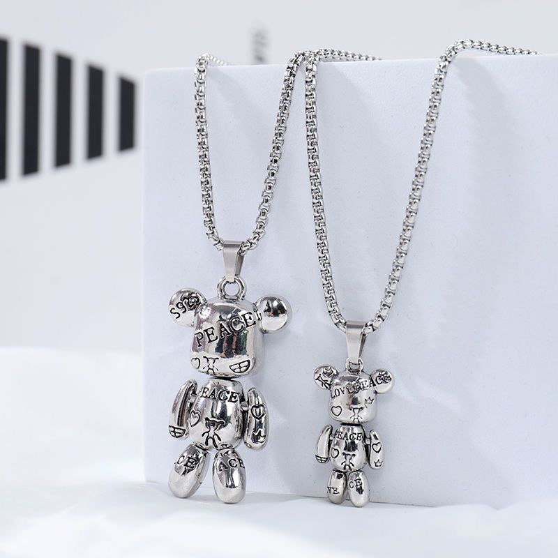 Dây Chuyền Thép Titan Mặt Hình Gấu Phong Cách Hip Hop Cho Cặp Đôi