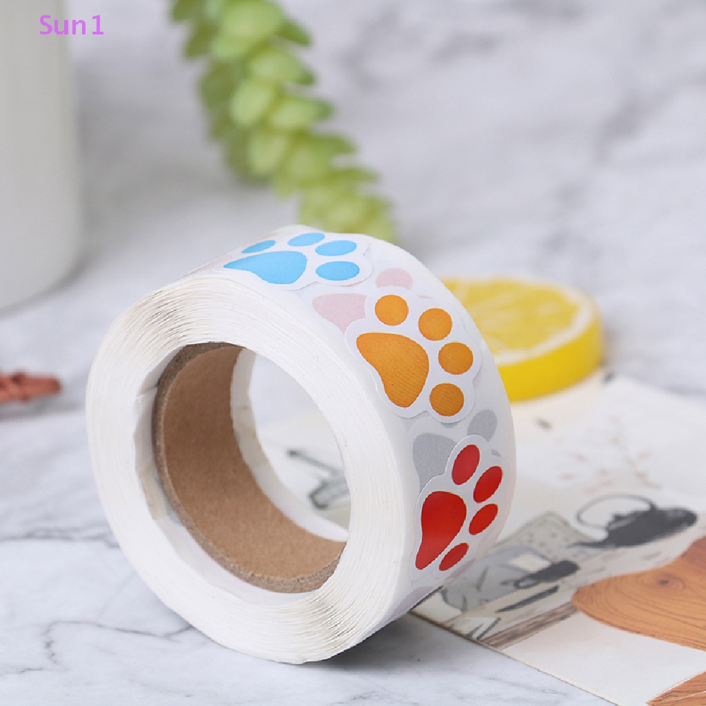 Set 500 Nhãn Dán 6 Màu Hình Dấu Chân Chó / Mèo Đáng Yêu