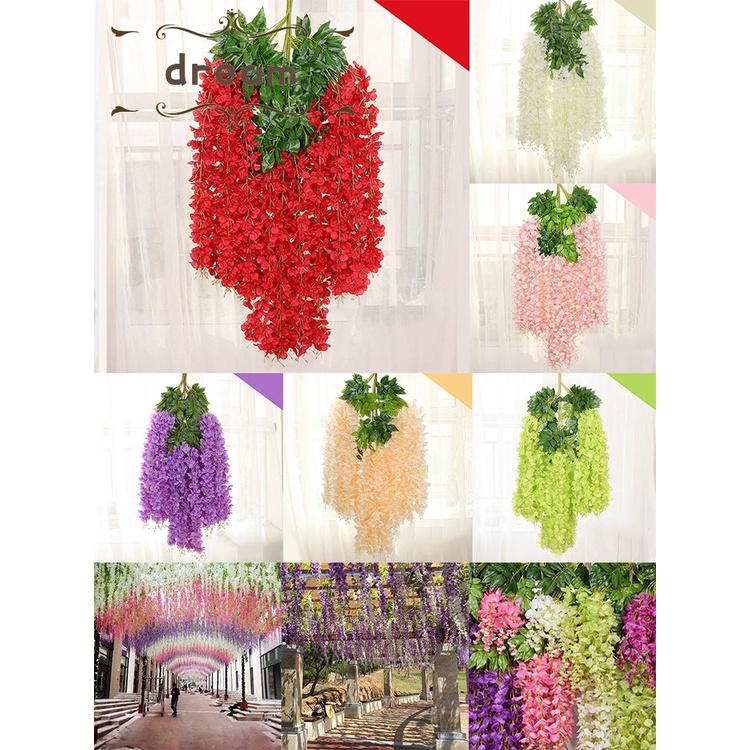【DREAMLIFE】12pcs Artificial Fake Hanging Wisteria Silk Flowers Vine Plant Garden Decor