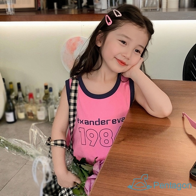 Đầm Thun Không Tay Cổ Tròn In Chữ Thời Trang Mùa Hè Dành Cho Bé Gái