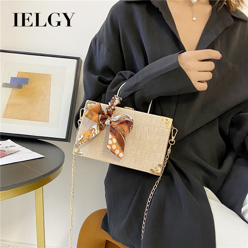 Túi Xách Đeo Vai Hình Vuông Cỡ Nhỏ Bằng Lụa Phối Khăn Quàng Cổ Phong Cách Âu Mỹ Cổ Điển Thời Trang Cho