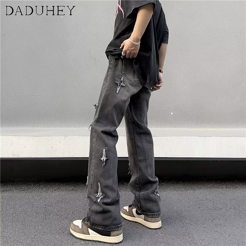 DaDuHey Men's American-Style High Street Fashion Brand Straight Loose Casual Pants 2023 Trendy Retro Draping Effect All-Matching Jeans