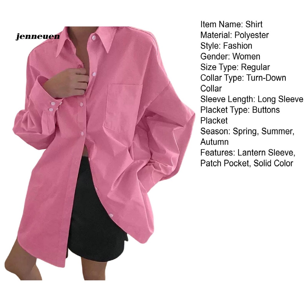 Áo Sơ Mi Dài Tay Màu Trơn Có Túi Thời Trang Cho Nữ