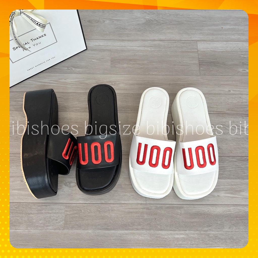 Dép bánh mì thêu chữ đế lõm cao 7 cm