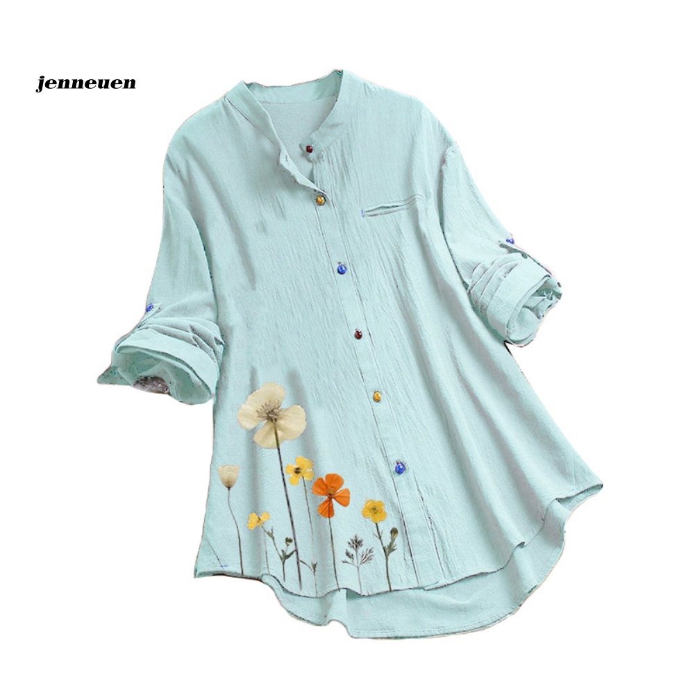 Áo Sơ Mi Cổ Đứng Tay Dài Dáng Rộng In Họa Tiết Hoa Nhiều Màu Cài Nút Cho Nữ