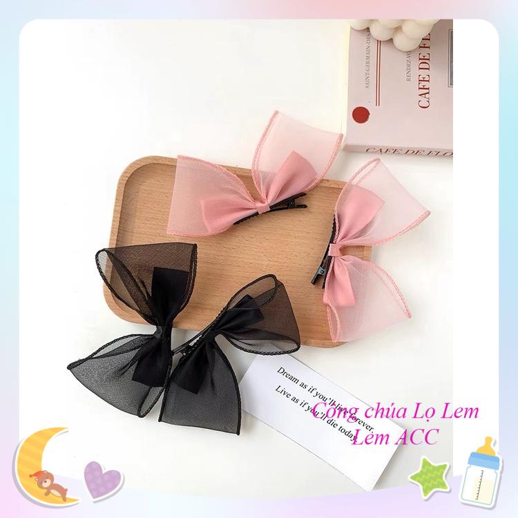 Set 2 kẹp tóc nơ voan, set kẹp tóc cho bé gái đáng yêu tiểu thư cho bé gái L015