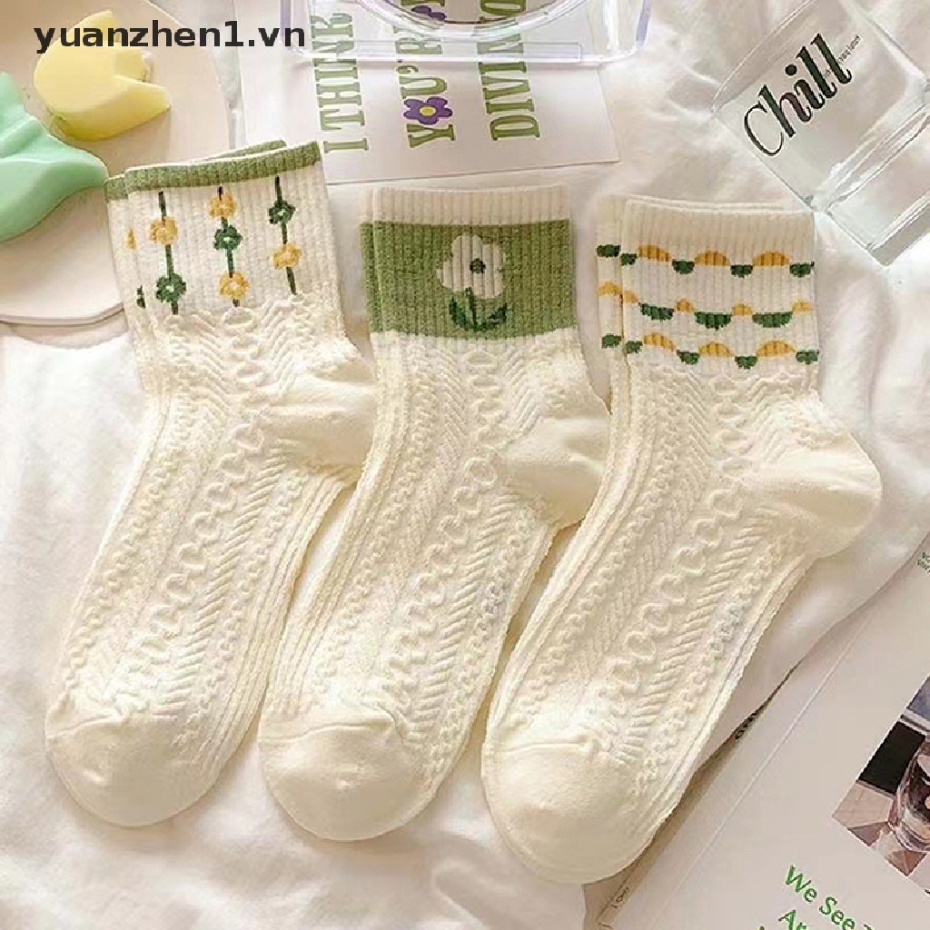 Set 5 Đôi Tất Cotton Thấm Hút Mồ Hôi In Họa Tiết Hoa Nhỏ Xinh