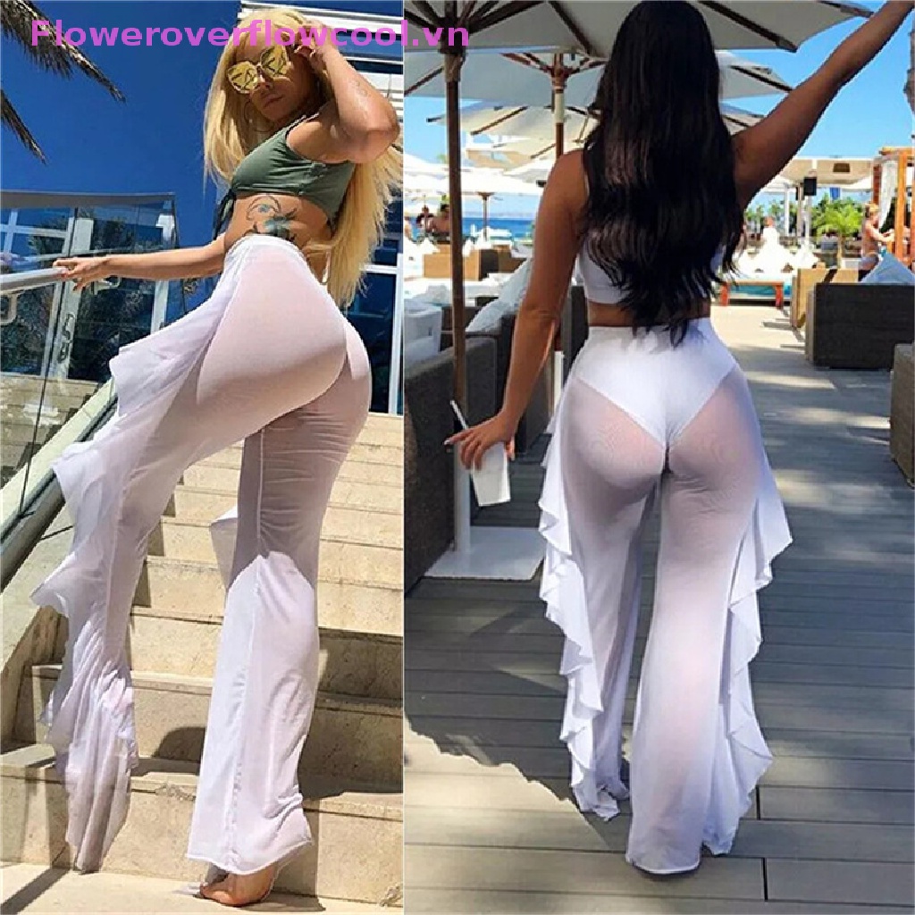 Quần Dài Dáng Rộng Phối Lưới Xuyên Thấu Thời Trang Cho Nữ