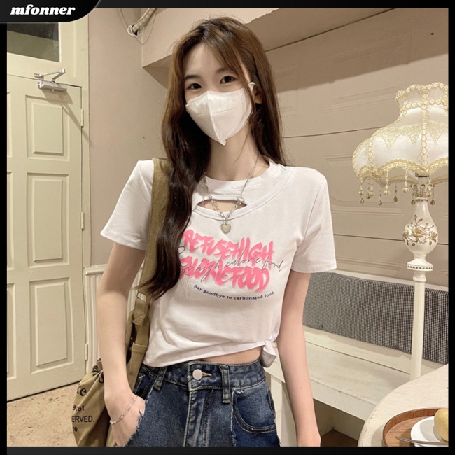 Áo Thun Croptop Tay Ngắn Cổ Tròn Dáng Ôm Thời Trang Mùa Hè Xinh Xắn Cho Nữ