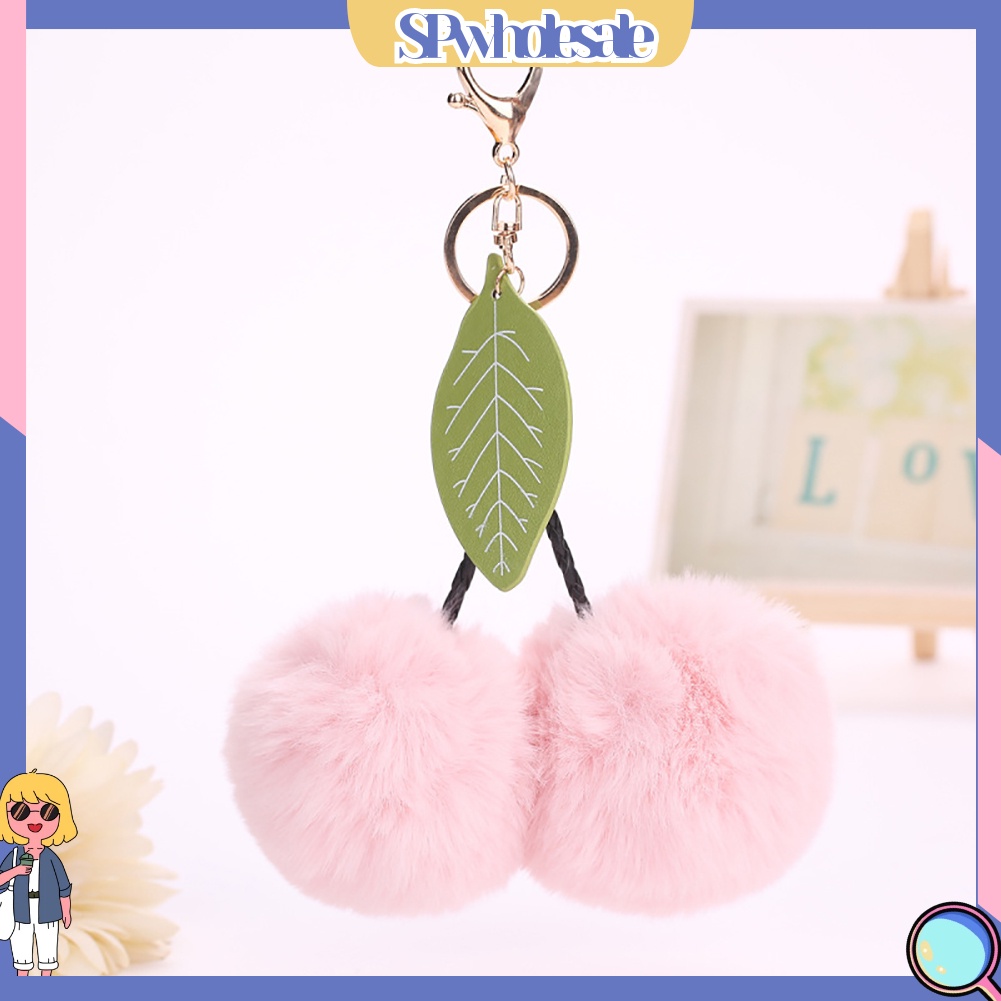 <SPwholesale> Móc Khóa Quả Cherry Giả Lông Xù Mềm Mại Dễ Thương