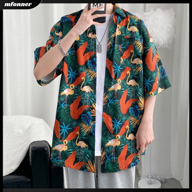 Áo Sơ Mi Cotton Pha Ngắn Tay In Họa Tiết Hoa Phong Cách Retro Hong Kong Cho Nam Nữ