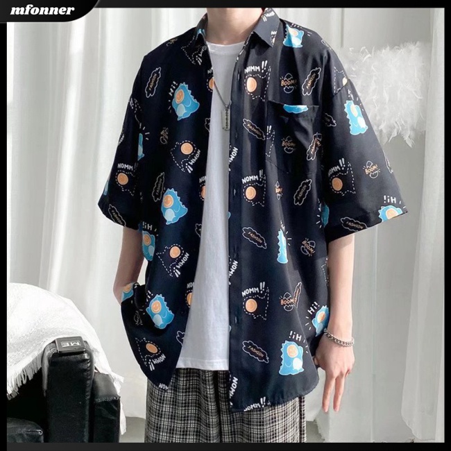Áo Sơ Mi Tay Lửng Họa Tiết Hoạt Hình Thời Trang Đi Biển Cho Nam