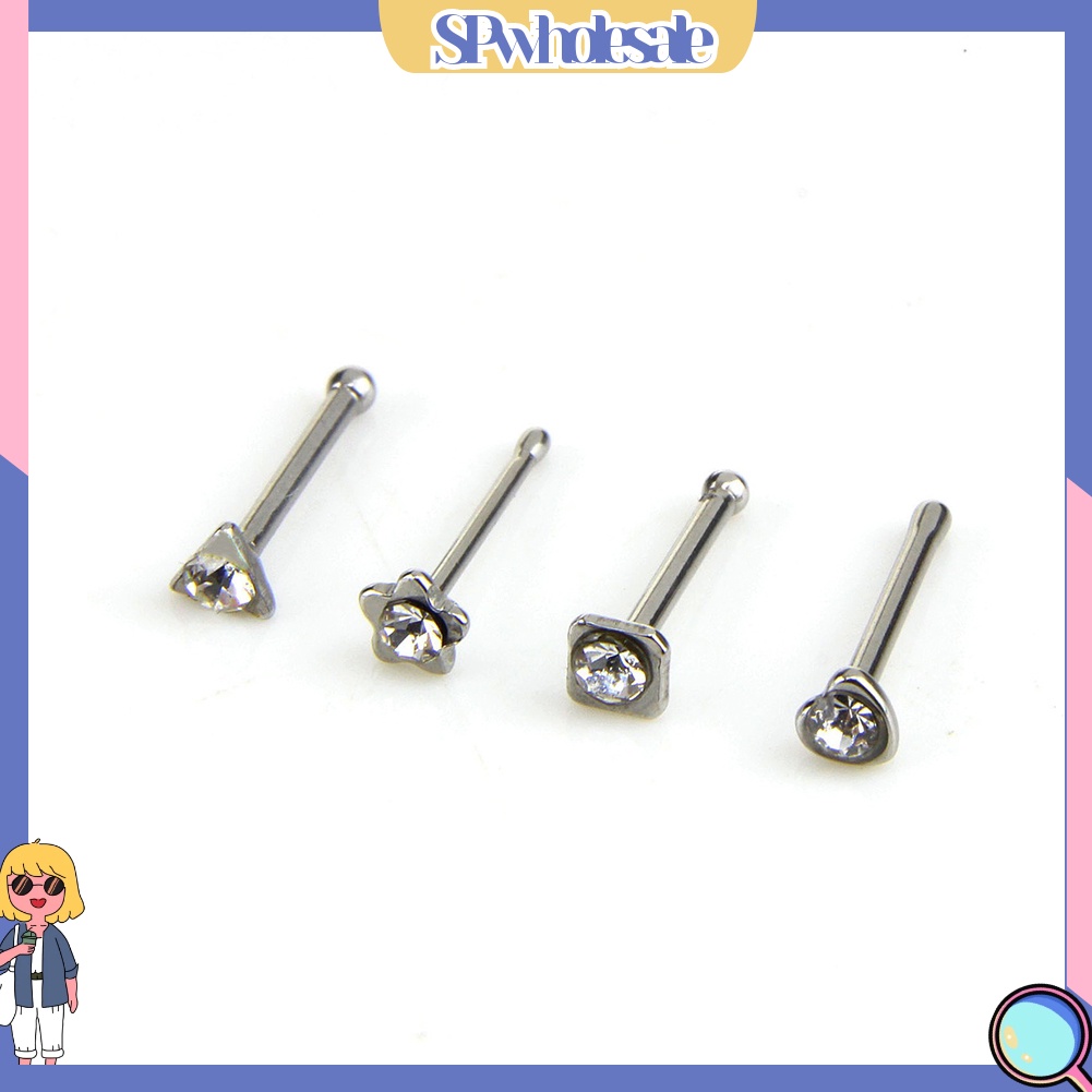 &lt;SPwholesale&gt; Set 14 Khuyên Mũi Inox Đính Đá Cá Tính
