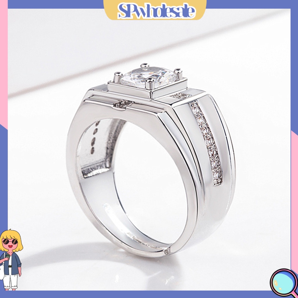 <SPwholesale> Nhẫn Hở Mạ Điện Khảm Đá Zircon Hình Học Sáng Bóng Trang Sức Không Gây Dị Ứng Trang Sức Làm Quà Tặng Cho Nam