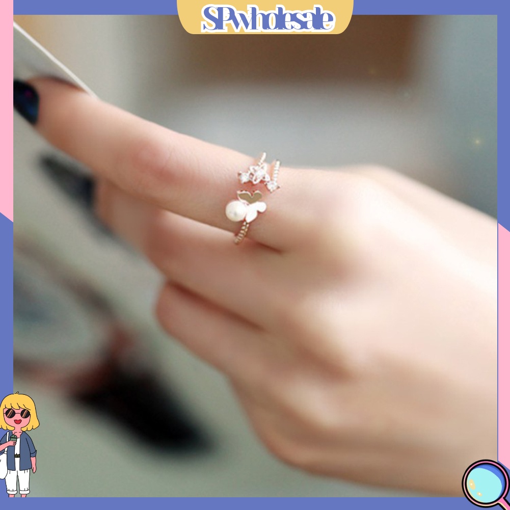 <SPwholesale> Nhẫn Hình Bướm Đính Ngọc Trai Nhân Tạo Thời Trang Dành Cho Nữ