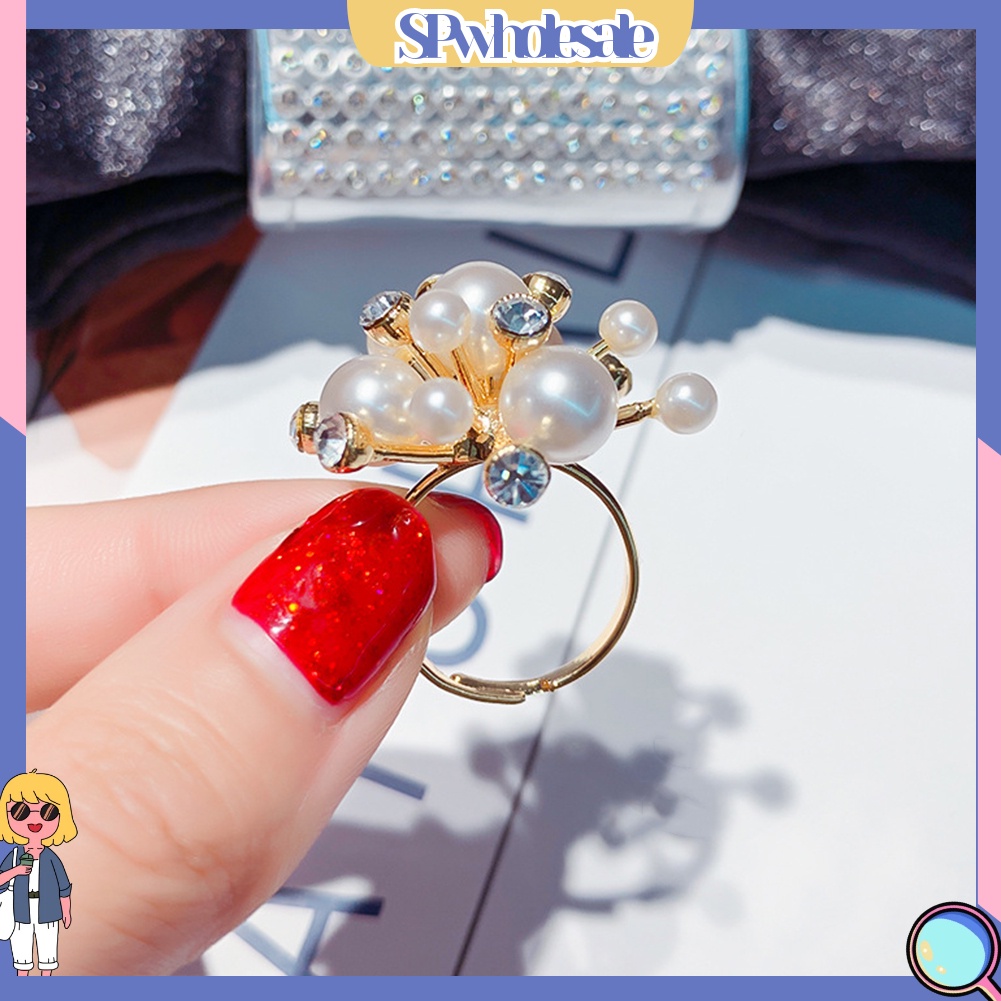 <SPwholesale> Nhẫn Hở Hình Bông Tuyết Đính Ngọc Trai Nhân Tạo Thời Trang