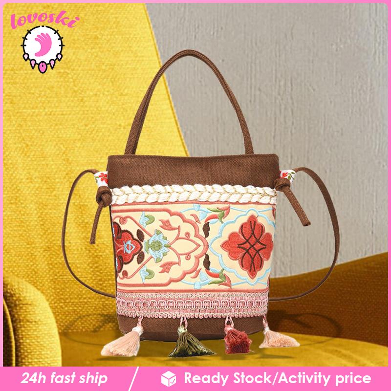 Túi Xách Đeo Vai Vải Bạt Thêu Hình Tua Rua Thời Trang Nữ