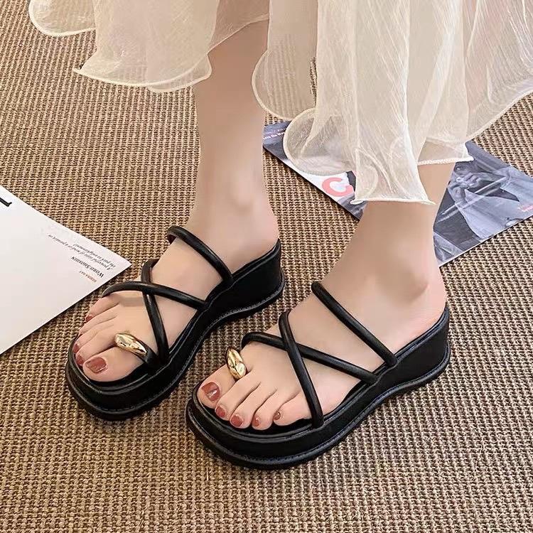Dép đan dây, dep nữ đế cao 6p dây mảnh mới