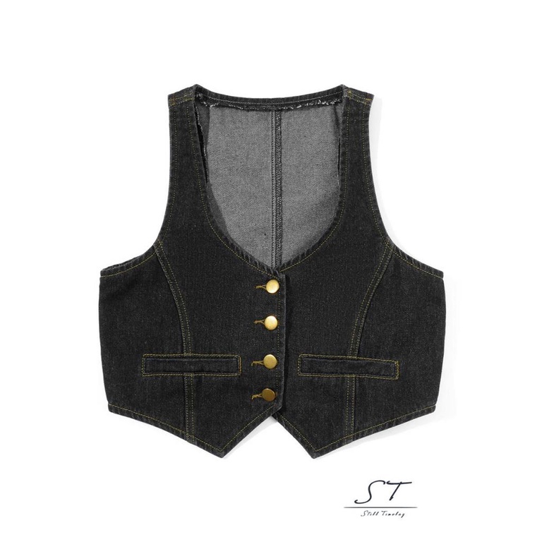 Áo Denim Sát Nách Cổ V Xẻ Sâu Thời Trang Cho Nữ