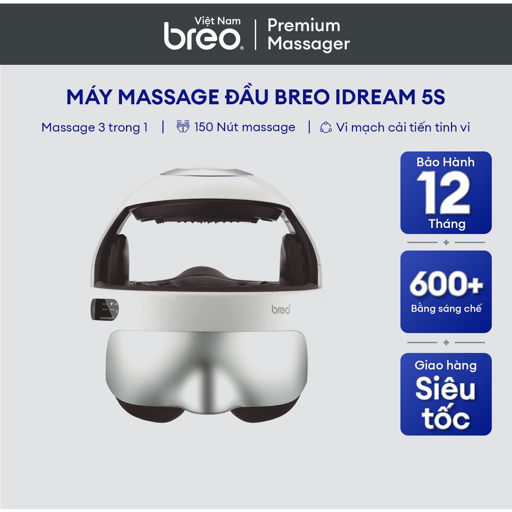 Máy Massage đầu BREO iDream 5S | Massage 3 trong 1 vùng da đầu, cổ và mắt | Hơn 150 nút Massage | Bảo hành 12 tháng