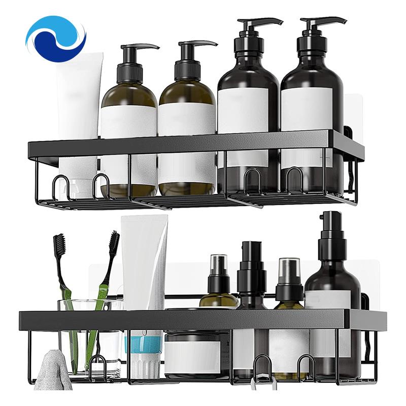Bộ 2 Kệ Đựng Đồ Dùng Gắn Tường Kèm Móc Treo Tiện Dụng Cho Nhà Tắm