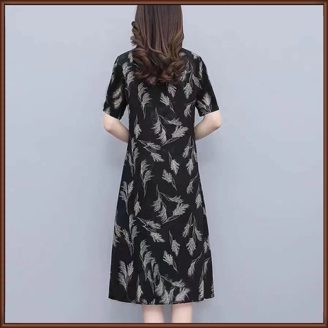 Đầm Midi Chữ A Tay Ngắn Cổ Chữ V Dáng Rộng Vải Lụa Lạnh Mỏng Thời Trang Mùa Hè Cho Nữ