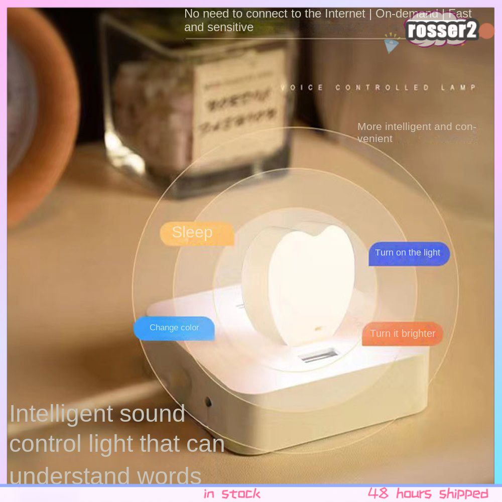 Đèn Ngủ Giọng Nói Hình Trái Tim Đèn Ngủ Usb Trí Tuệ Nhân Tạo Đèn Cạnh Giường Nhiều Màu Sắc Không Khí-Rosser2