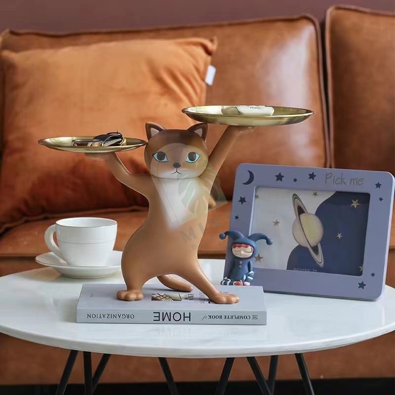 Tượng Mèo lắc hông bê 2 khay vui vẻ MINT DECOR Khay Đựng Đồ Đôi Trang Trí Nhà Cửa để Chìa Khóa Quà tân gia khai trương