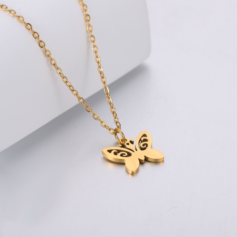 Z Vòng cổ Bằng Thép Không Gỉ Mạ Vàng 24K / Bạc 925 Mặt Hình Bướm Dễ Thương Phong Cách Punk Hip Hop Thời Trang Cho Nam Và Nữ
