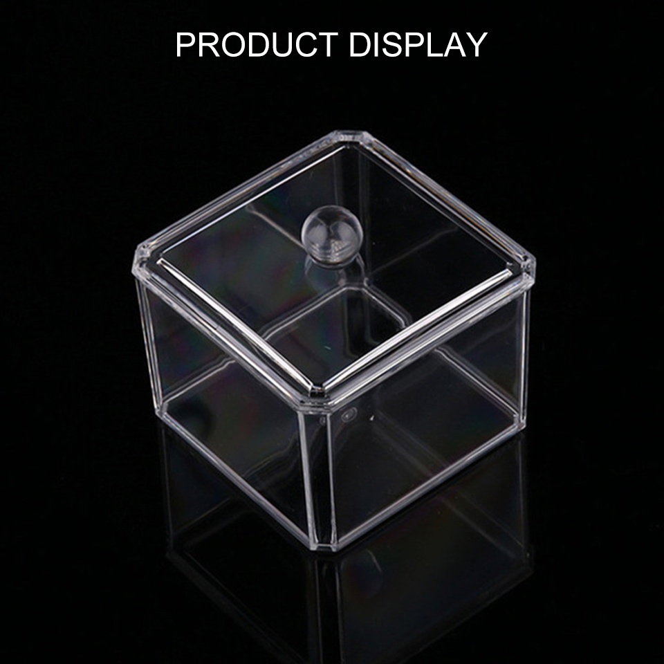 Hộp Đựng Tăm Bông / Đồ Trang Điểm Đa Năng Hình Vuông Bằng Acrylic Trong Suốt Chống Bụi Có Nắp Đậy
