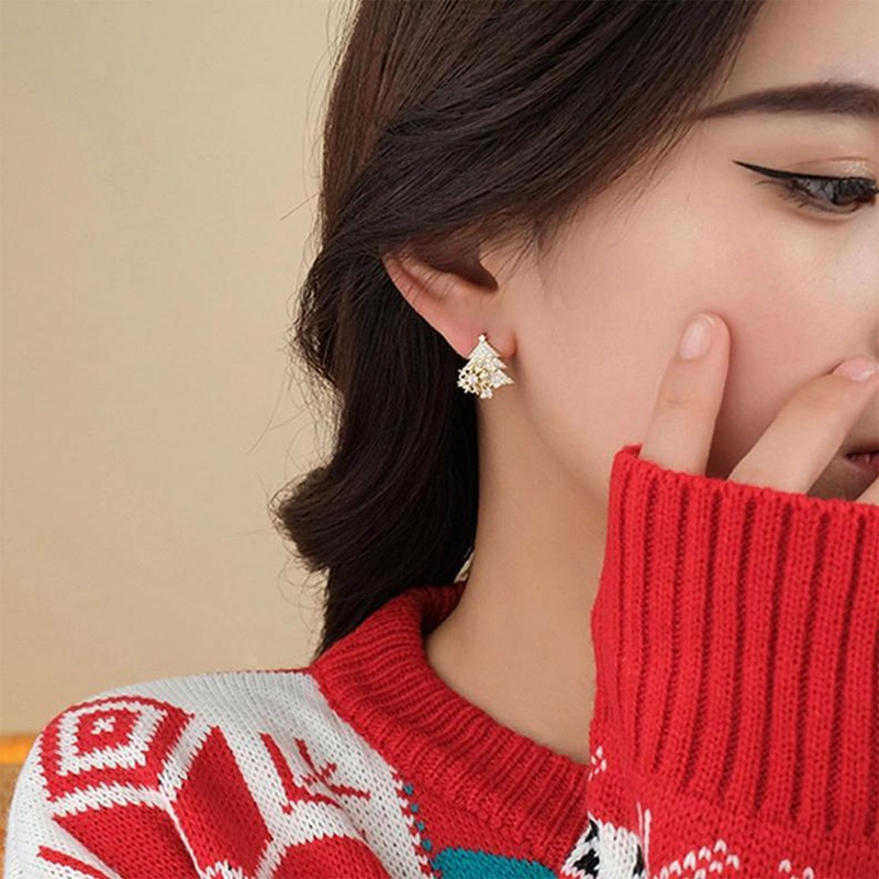 Bông Tai Hình Cây Thông Giáng Sinh Đính Đá Pha Lê Sang Trọng Cho Nữ