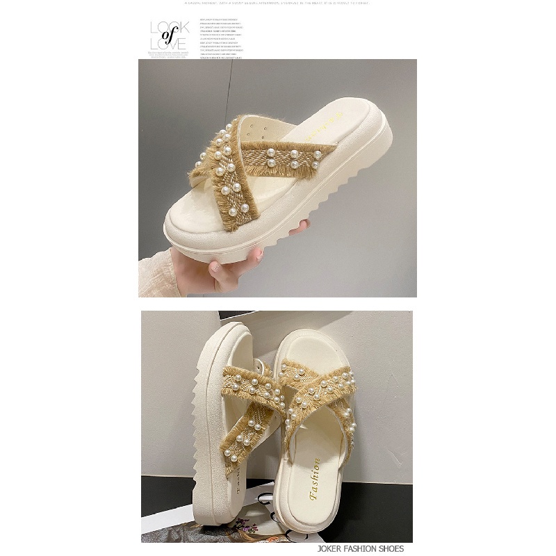 Xiaoxiang Giày Sandal Đế Dày Quai Chéo Đính Ngọc Trai Thời Trang Mùa Hè 2023 Phong Cách Mới Cho Nữ