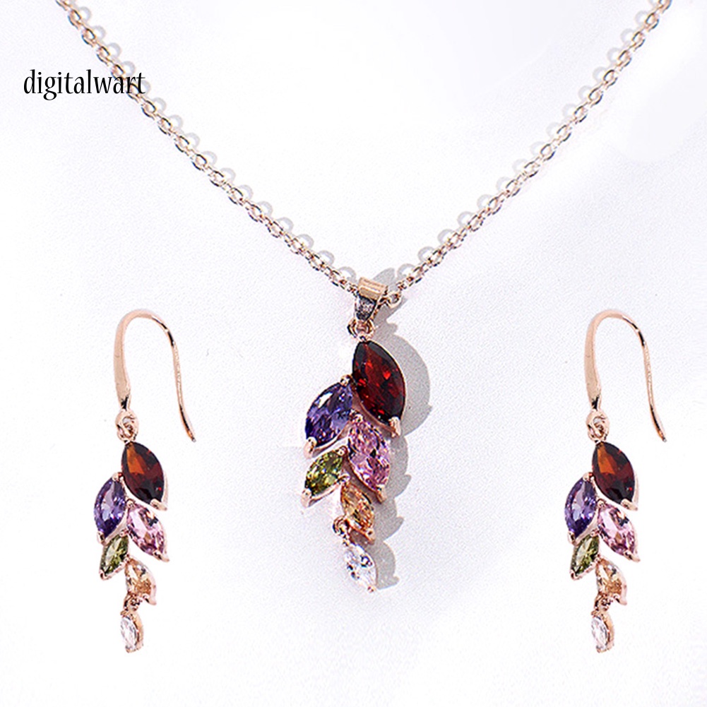 Kỹ Thuật Số| Bộ Vòng cổ + Bông Tai HợP Kim HìNh Lá ĐíNh Đá Xinh Xắ