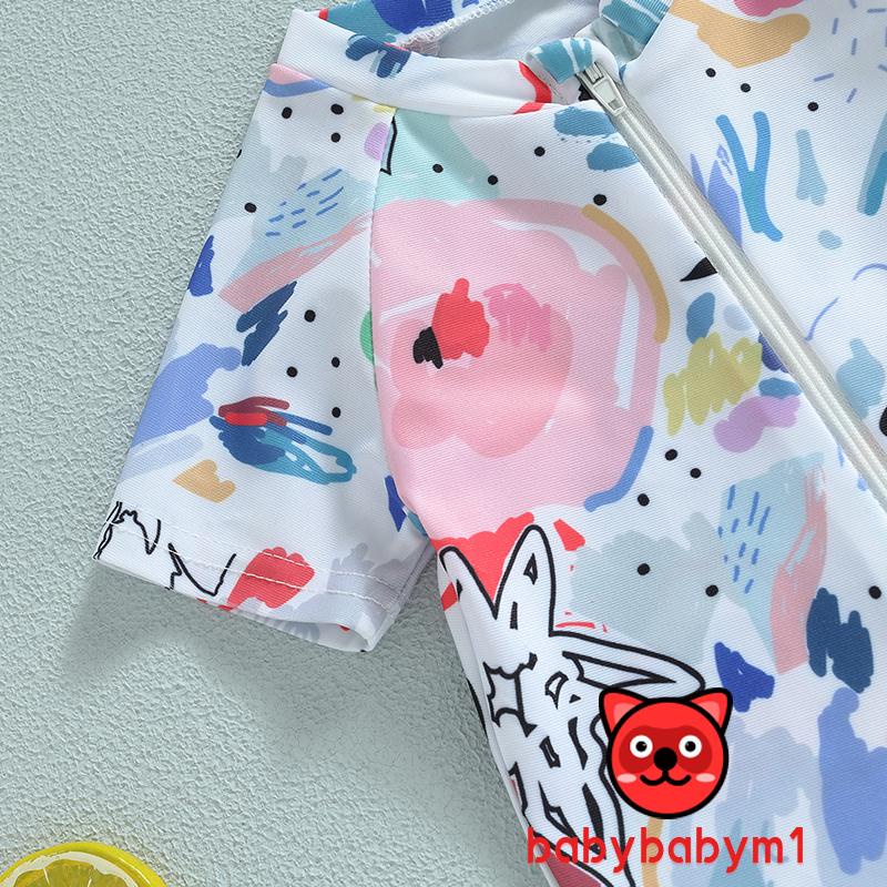 Bộ Đồ Bơi Tay Ngắn Có Khóa Kéo In Họa Tiết Màu Nước Dễ Thương Cho Bé