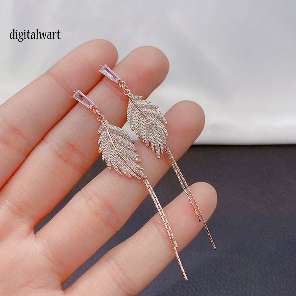 Kỹ Thuật Số| 1 Đôi Bông Tai Dáng Dài Hình Chiếc Lá Đính Đá Sáng Bóng Dành Cho Nữ