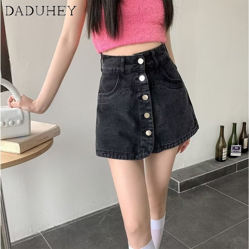 DaDuHey New Korean Version of INS Denim Skirt High Waist Loose A- line Skirt Large Size Bag Hip Skirt