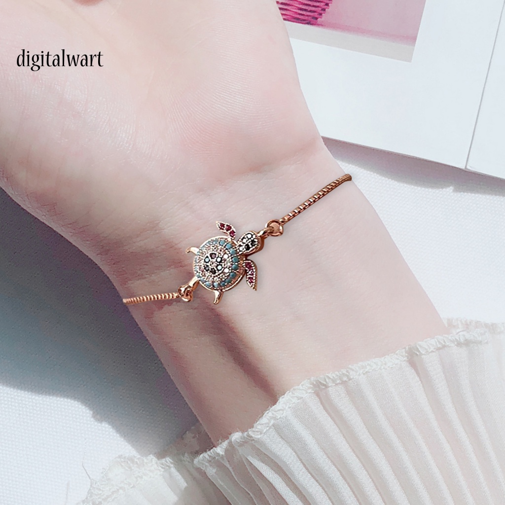 Kỹ Thuật Số| Vòng Tay Hình Rùa Biển Đính Đá Lấp Lánh Điều Chỉnh Được Dành Cho Nữ