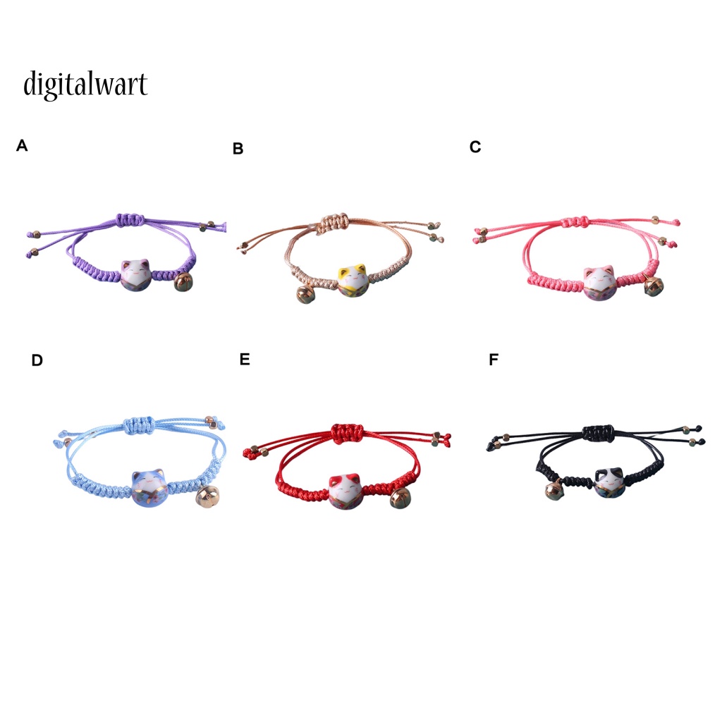 Kỹ Thuật Số| Vòng Tay Dây Bện Phối Hạt Gốm Gắn Chuông Nhỏ Điều Chỉnh Được Làm Bằng Tay Trang Trí Hình Mèo Dành Cho Cuộc Sống Hàng