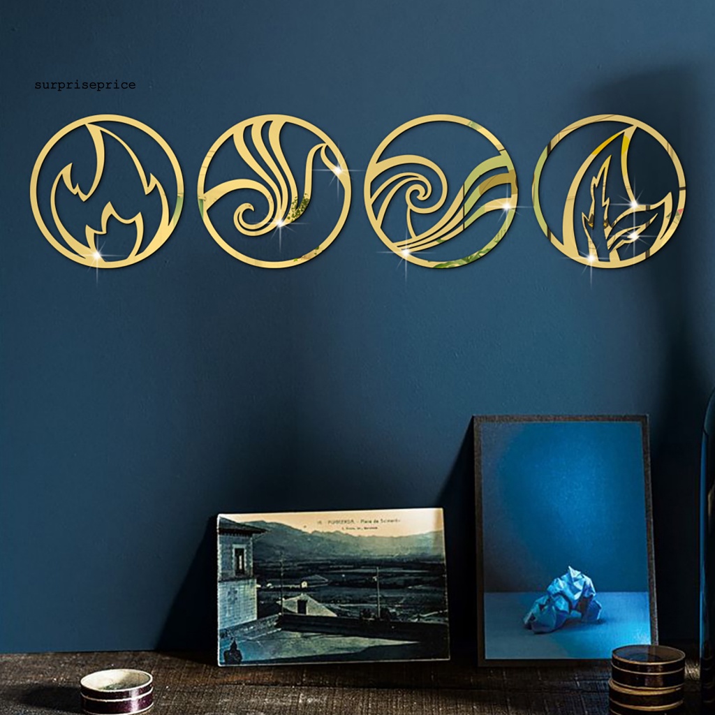 Bộ 4 Miếng Dán Tường Bằng Acrylic Tráng Gương 3D Có Thể Tháo Gỡ Dùng Trang Trí Nhà Cửa