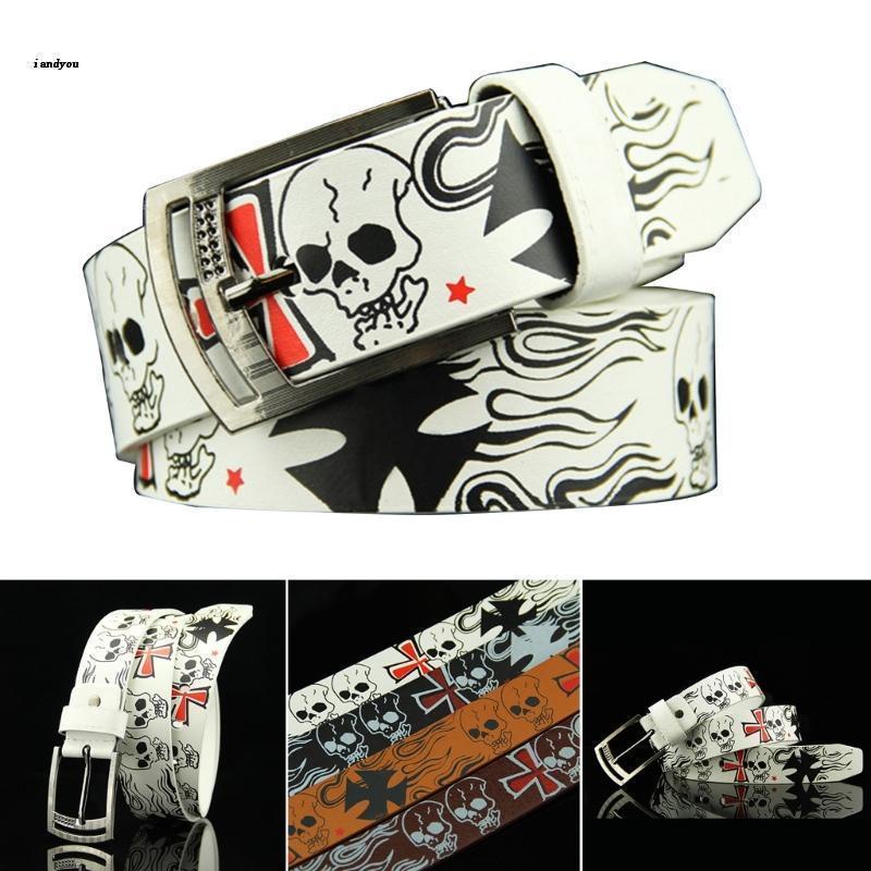 ✿ Thắt Lưng Da PU Khóa Hình Đầu Lâu Phong Cách Punk Cá Tính Cho Nam Và Nữ