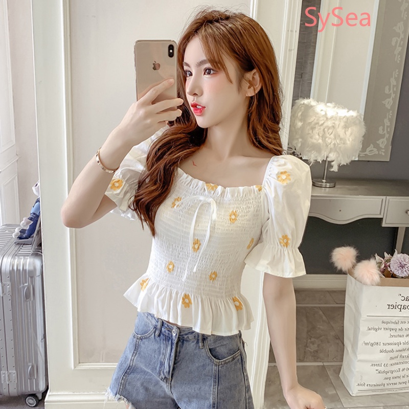 Áo Sơ Mi Ngắn Tay Xếp Ly Thời Trang Mùa Hè Hàn Quốc Cho Nữ