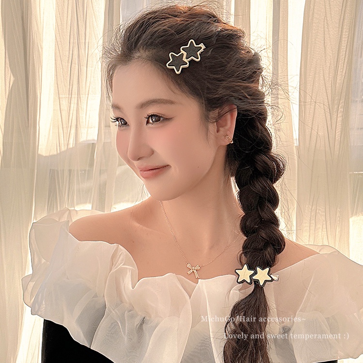 Kẹp Tóc Hình Ngôi Sao Năm Cánh Màu Trắng Đen Đơn Giản Phong Cách Hàn Quốc